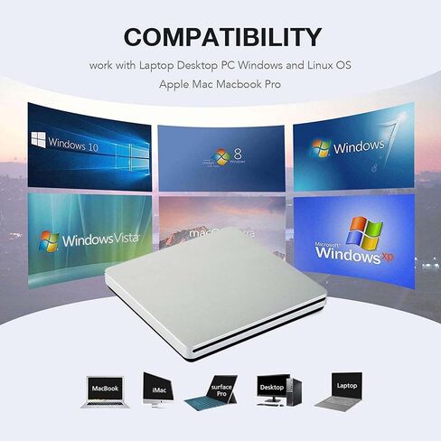 External USB-C SuperDrive DVD CD Drive Portable DVD CD Reader/Burner for Apple-MacBook Air/Pro/iMac/Mini/MacBook Pro/ASUS/DELL/Laptop with USB-C Port Plug and Play (Silver) in Saudi Arabia