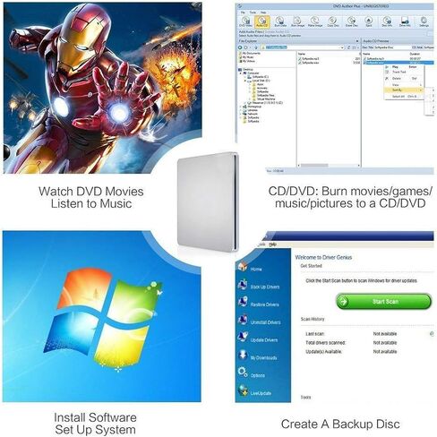 External USB-C SuperDrive DVD CD Drive Portable DVD CD Reader/Burner for Apple-MacBook Air/Pro/iMac/Mini/MacBook Pro/ASUS/DELL/Laptop with USB-C Port Plug and Play (Silver) in Saudi Arabia