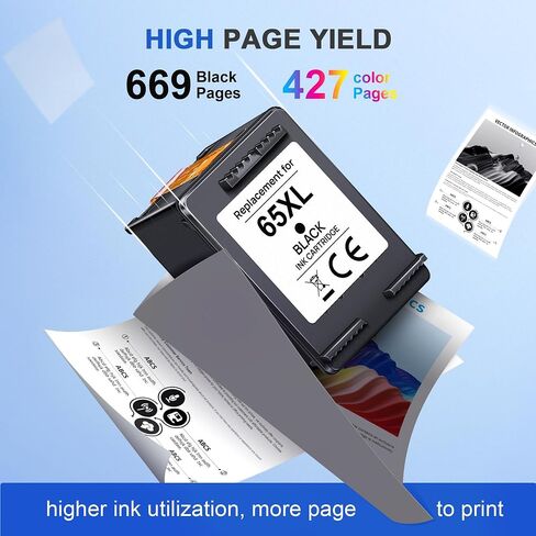 65XL Ink Cartridges Black/Color Combo Pack High-Yield Replacement for HP Ink 65 65XL Ink Cartridges Work for HP DeskJet 3755 3772 3700 3752 3722 2600 2622 Envy 5055 5000 5070 5052 (1 Black,1 Color) in Saudi Arabia