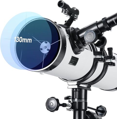 130EQ Reflector Telescope, 130mm Aperture, EQ Mount | 650mm focal length, manual equatorial mount, phone adapter, 2x Barlow lens, Moon filter, wireless remote in Saudi Arabia