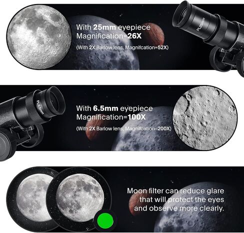 130EQ Reflector Telescope, 130mm Aperture, EQ Mount | 650mm focal length, manual equatorial mount, phone adapter, 2x Barlow lens, Moon filter, wireless remote in Saudi Arabia