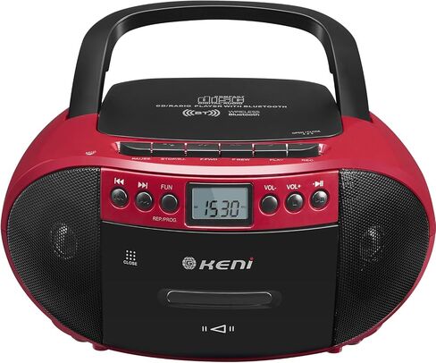 CD Cassette Player Combo, Portable CD Boombox with AM/FM Radio | Bluetooth Speaker, Cassette Recorder, USB Playback, Remote Control, Headphone Jack, AC/Battery Powered, Black/Red in Saudi Arabia