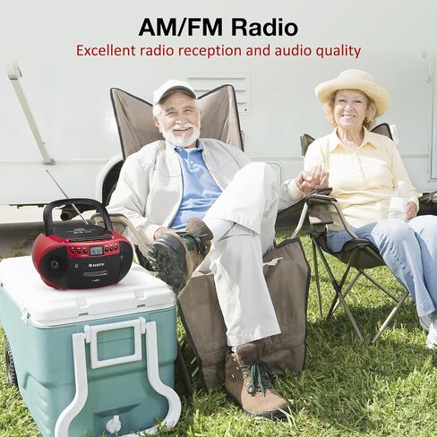 CD Cassette Player Combo, Portable CD Boombox with AM/FM Radio | Bluetooth Speaker, Cassette Recorder, USB Playback, Remote Control, Headphone Jack, AC/Battery Powered, Black/Red in Saudi Arabia