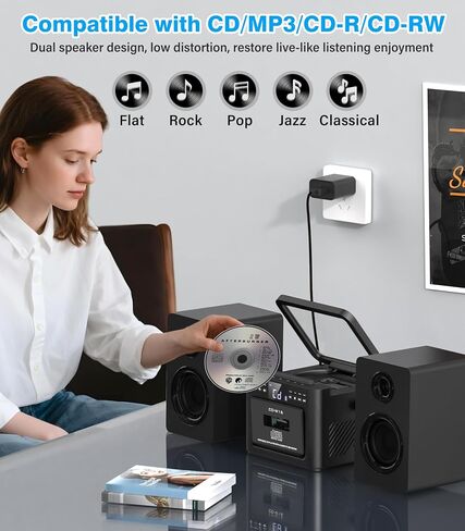 Greadio Stereo System for Home with Boombox CD and Cassette Player Combo | 40W Detachable Wooden Bookshelf Speakers, Bluetooth, FM Radio, USB, TF, AUX Playback, Home Stereo System with Remote Control in Saudi Arabia