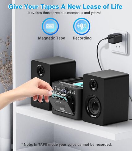 Greadio Stereo System for Home with Boombox CD and Cassette Player Combo | 40W Detachable Wooden Bookshelf Speakers, Bluetooth, FM Radio, USB, TF, AUX Playback, Home Stereo System with Remote Control in Saudi Arabia