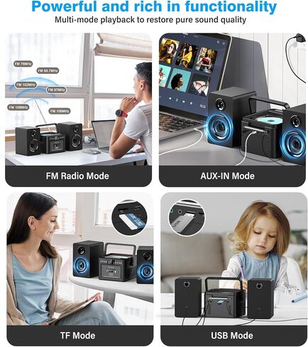 Greadio Stereo System for Home with Boombox CD and Cassette Player Combo | 40W Detachable Wooden Bookshelf Speakers, Bluetooth, FM Radio, USB, TF, AUX Playback, Home Stereo System with Remote Control in Saudi Arabia
