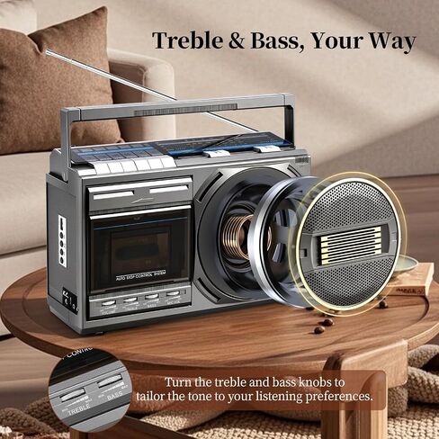 مشغل شريط كاسيت بلوتوث Boombox، مشغل كاسيت قديم مع راديو AM/FM/SW، كاسيت إلى محول MP3، مشغل شريط مع مقابض ثلاثية/باس، ميكروفون كاريوكي، هدية للعائلة والأصدقاء وكبار السن in Kuwait
