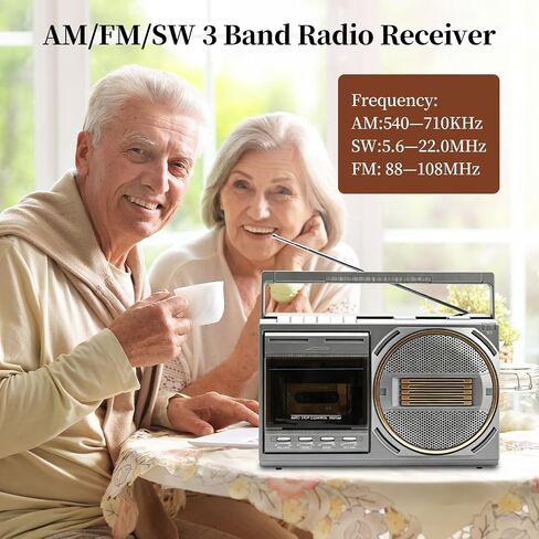 مشغل شريط كاسيت بلوتوث Boombox، مشغل كاسيت قديم مع راديو AM/FM/SW، كاسيت إلى محول MP3، مشغل شريط مع مقابض ثلاثية/باس، ميكروفون كاريوكي، هدية للعائلة والأصدقاء وكبار السن in Kuwait