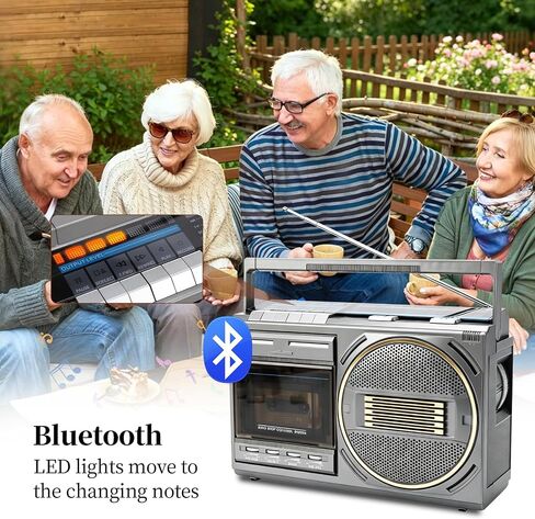 مشغل شريط كاسيت بلوتوث Boombox، مشغل كاسيت قديم مع راديو AM/FM/SW، كاسيت إلى محول MP3، مشغل شريط مع مقابض ثلاثية/باس، ميكروفون كاريوكي، هدية للعائلة والأصدقاء وكبار السن in Kuwait