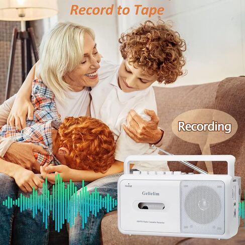مشغل كاسيت محمول من جيليليم مع راديو AM/FM، مسجل مشغل شريط كاسيت مع مقبس سماعة الرأس، صندوق ذراع كاسيت للمنزل والسفر، هدية لكبار السن، محول صوت إلى كاسيت تيار متردد/طاقة البطارية in Kuwait
