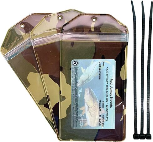 3-Pack Waterproof Hunting & Fishing License Holders – Fluorescent Orange, Clear Zip-Top, Includes Zip Ties, 2 7/8" × 4 3/4" Window – Made in USA in Saudi Arabia