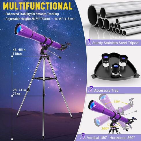 90mm Aperture 1000mm,Telescope for Adults High Powered, Purple | Magnification 500X, Professional Telescopes for Beginners with Three Eyepieces, Phone Adapter & Carrying Bag in Saudi Arabia