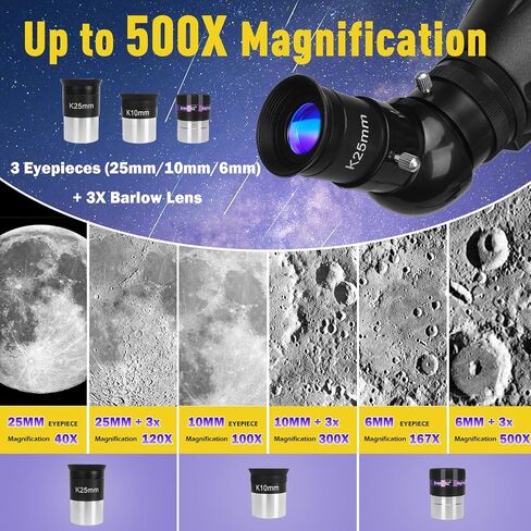 90mm Aperture 1000mm,Telescope for Adults High Powered, Purple | Magnification 500X, Professional Telescopes for Beginners with Three Eyepieces, Phone Adapter & Carrying Bag in Saudi Arabia