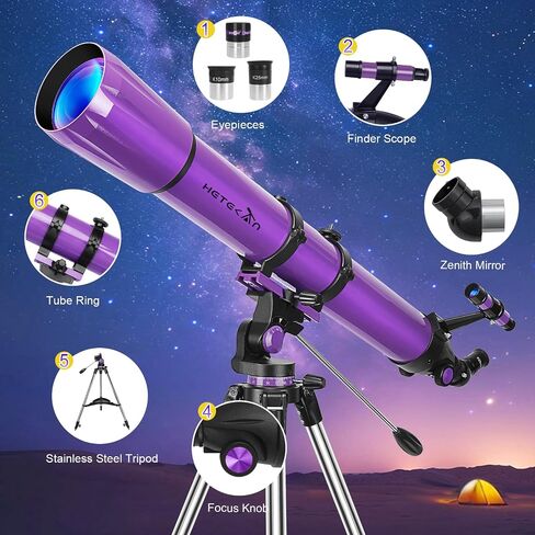 90mm Aperture 1000mm,Telescope for Adults High Powered, Purple | Magnification 500X, Professional Telescopes for Beginners with Three Eyepieces, Phone Adapter & Carrying Bag in Saudi Arabia