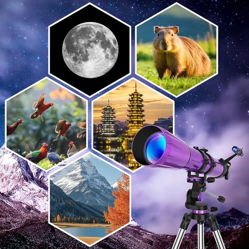 90mm Aperture 1000mm,Telescope for Adults High Powered, Purple | Magnification 500X, Professional Telescopes for Beginners with Three Eyepieces, Phone Adapter & Carrying Bag in Saudi Arabia
