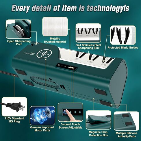 Professional Electric Knife Sharpener | 3-Speed Variable 4-Stage, Open Touch-Screen, 100% Diamond Abrasives, Precision Angle Guides in Saudi Arabia