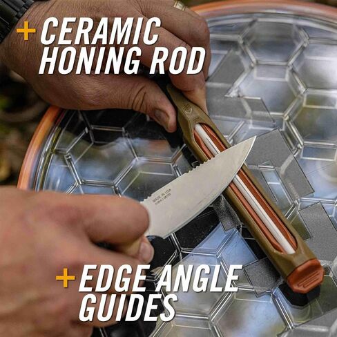 Gerber Edgefield Pack Knife Sharpener, Hunting and Camping Essentials, Ceramic Carbide Dual Grit, Carabiner Clip, Lightweight and Portable, 7.1" Long, Coyote Brown in Saudi Arabia