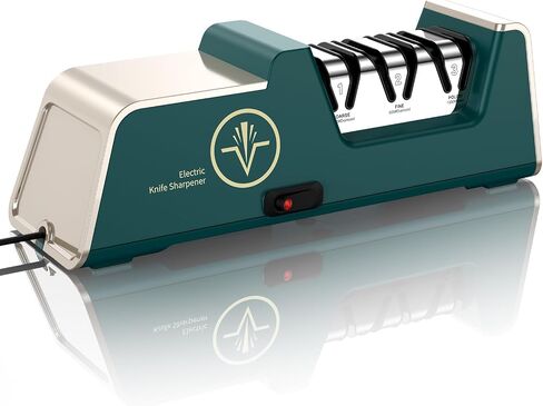 VIDOME Electric Knife Sharpener, Champagne Gold & White | 100% Diamond Abrasives, 3-Stage Precision Angle Guides, For Kitchen Straight Edge Knives, For Ceramic Knives, Professional in Saudi Arabia