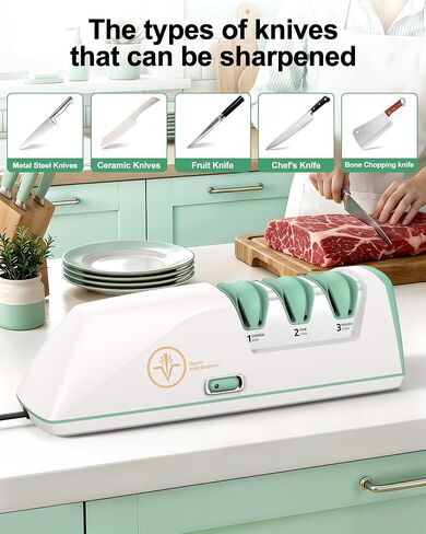 Electric Knife Sharpener with Replaceable Sharpening Head | 3-Stage Sharpening, 15° Precision Angle, Diamond Sharpening System, Metal & Ceramic Knives, Exquisite Gifts & Packaging in Saudi Arabia