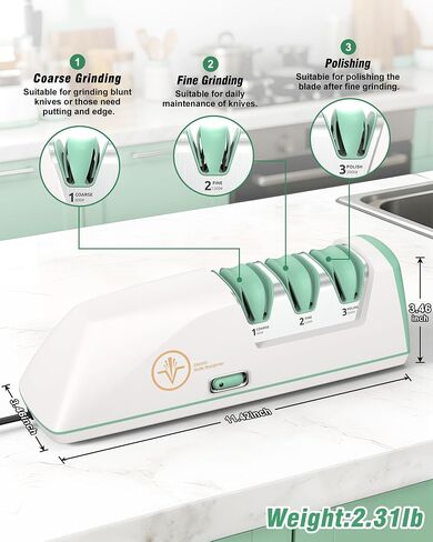 Electric Knife Sharpener with Replaceable Sharpening Head | 3-Stage Sharpening, 15° Precision Angle, Diamond Sharpening System, Metal & Ceramic Knives, Exquisite Gifts & Packaging in Saudi Arabia