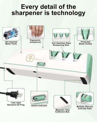 Electric Knife Sharpener with Replaceable Sharpening Head | 3-Stage Sharpening, 15° Precision Angle, Diamond Sharpening System, Metal & Ceramic Knives, Exquisite Gifts & Packaging in Saudi Arabia