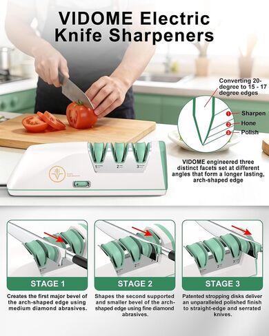 Electric Knife Sharpener with Replaceable Sharpening Head | 3-Stage Sharpening, 15° Precision Angle, Diamond Sharpening System, Metal & Ceramic Knives, Exquisite Gifts & Packaging in Saudi Arabia