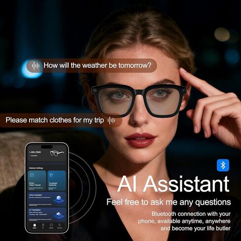 Ai Smart Glasses with Camera and Bluetooth - 8MP HD Video Recording, Real-Time Translation, with Color-Changing Lenses for Travel, Sports, Outdoor Use in Saudi Arabia
