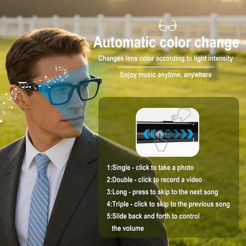 Ai Smart Glasses with Camera and Bluetooth - 8MP HD Video Recording, Real-Time Translation, with Color-Changing Lenses for Travel, Sports, Outdoor Use in Saudi Arabia