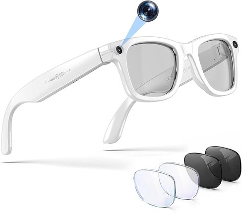 Smart Glasses with Camera, 13MP HD AI Recording Sunglasses for Men Women | EGQINR 4K Photo Video Recording Glasses Voice Assistant Real-Time Translation for Meeting Smart Sunglasses IP66 for Outdoor in Saudi Arabia