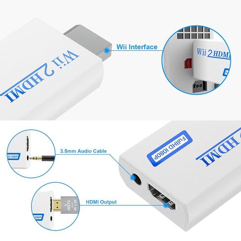LA NREUCETS Wii HDMI Adapter 1080P with 3.5mm Audio Jack, HDMI Converter with 4.92ft HDMI Cable Compatible with Wii/Wii U Accessories Bundle Kits (HDMI Converter+HDMI Cable) in Kuwait