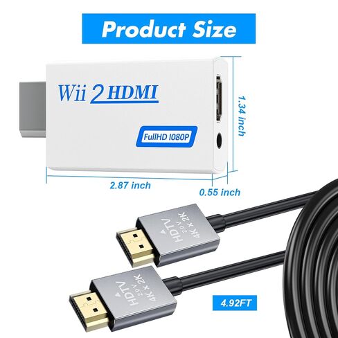 LA NREUCETS Wii HDMI Adapter 1080P with 3.5mm Audio Jack, HDMI Converter with 4.92ft HDMI Cable Compatible with Wii/Wii U Accessories Bundle Kits (HDMI Converter+HDMI Cable) in Kuwait