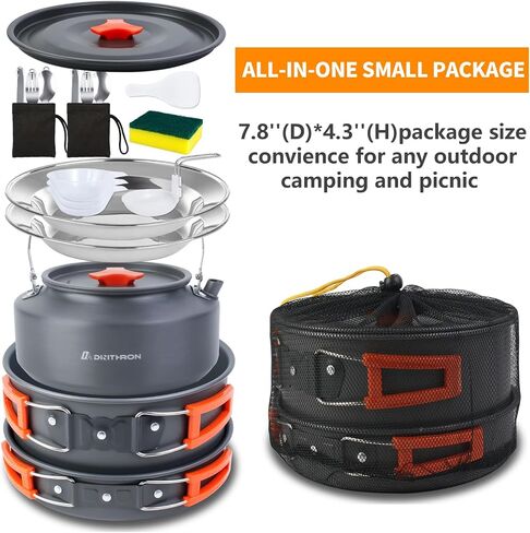 18-Piece Large Capacity Camping Cookware Set Aluminum Mess Kit | 2.8L main cooking pot 1.6L hot-water kettle 1.3L frying pan Uncoated aluminum surface Nested carry storage in Saudi Arabia