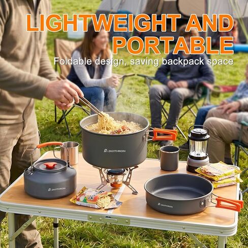 18-Piece Large Capacity Camping Cookware Set Aluminum Mess Kit | 2.8L main cooking pot 1.6L hot-water kettle 1.3L frying pan Uncoated aluminum surface Nested carry storage in Saudi Arabia
