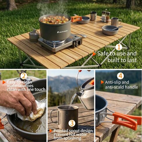 18-Piece Large Capacity Camping Cookware Set Aluminum Mess Kit | 2.8L main cooking pot 1.6L hot-water kettle 1.3L frying pan Uncoated aluminum surface Nested carry storage in Saudi Arabia