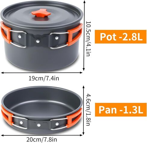 18-Piece Large Capacity Camping Cookware Set Aluminum Mess Kit | 2.8L main cooking pot 1.6L hot-water kettle 1.3L frying pan Uncoated aluminum surface Nested carry storage in Saudi Arabia