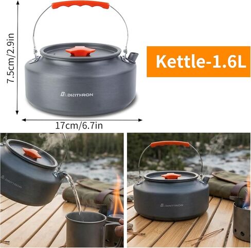 18-Piece Large Capacity Camping Cookware Set Aluminum Mess Kit | 2.8L main cooking pot 1.6L hot-water kettle 1.3L frying pan Uncoated aluminum surface Nested carry storage in Saudi Arabia