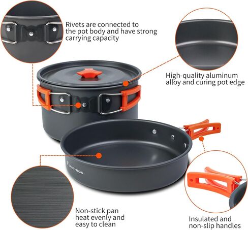 18-Piece Large Capacity Camping Cookware Set Aluminum Mess Kit | 2.8L main cooking pot 1.6L hot-water kettle 1.3L frying pan Uncoated aluminum surface Nested carry storage in Saudi Arabia