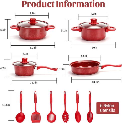 13 Piece Set Non-Stick Cookware Set, Portable Lightweight Cast Iron Pots and Pans with Glass Lids and Nylon Utensils for Outdoor Camping Picnic Travel Cookware in Saudi Arabia