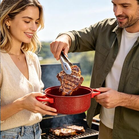 13 Piece Set Non-Stick Cookware Set, Portable Lightweight Cast Iron Pots and Pans with Glass Lids and Nylon Utensils for Outdoor Camping Picnic Travel Cookware in Saudi Arabia