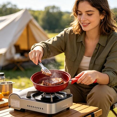 13 Piece Set Non-Stick Cookware Set, Portable Lightweight Cast Iron Pots and Pans with Glass Lids and Nylon Utensils for Outdoor Camping Picnic Travel Cookware in Saudi Arabia