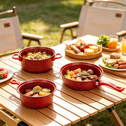 13 Piece Set Non-Stick Cookware Set, Portable Lightweight Cast Iron Pots and Pans with Glass Lids and Nylon Utensils for Outdoor Camping Picnic Travel Cookware in Saudi Arabia
