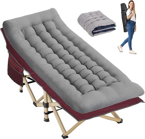 Folding Camping Cot with Mattress for Adults,28" Wide,600LBS | 600LBS max load folding camping cot with comfy mattress&carry bag. Portable for home,office nap,camp & beach use in Kuwait
