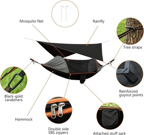 Camping Hammock with Mosquito Net and Rain Fly Tarp | Portable Camping Hammock Double Tree Hammock for Outdoor Indoor Backpacking Travel & Survival in Saudi Arabia