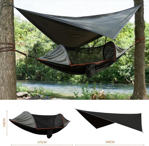 Camping Hammock with Mosquito Net and Rain Fly Tarp | Portable Camping Hammock Double Tree Hammock for Outdoor Indoor Backpacking Travel & Survival in Saudi Arabia