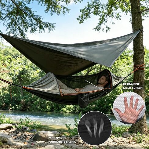 Camping Hammock with Mosquito Net and Rain Fly Tarp | Portable Camping Hammock Double Tree Hammock for Outdoor Indoor Backpacking Travel & Survival in Saudi Arabia