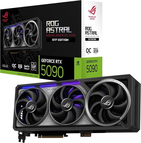 بطاقة رسومات الألعاب ASUS ROG Astral NVIDIA GeForce RTX 5090 32GB GDDR7 OC Edition (PCIe 5.0، HDMI/DP 2.1، 3.8 فتحة، تصميم 4 مراوح، مراوح Axial-tech، غرفة بخار حاصلة على براءة اختراع)، ضمان لمدة 3 سنوات in Kuwait