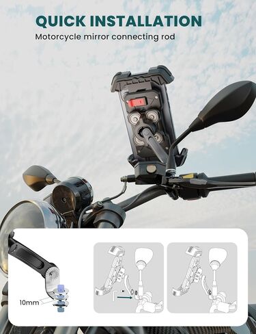 Grefay Motorcycle Phone Mount Holder 2025 [Dual Vibration Dampener] - Phone Holder for Motorcycle Rearview Mirror with 360° Rotation for iPhone 16/15/ 14/13 Pro Max, 4.5-7.2 Inch Smartphone | Phone Holder for Motorbike Mirror Mount with Dual Anti-Vibratio in Saudi Arabia