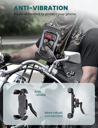 Grefay Motorcycle Phone Mount Holder 2025 [Dual Vibration Dampener] - Phone Holder for Motorcycle Rearview Mirror with 360° Rotation for iPhone 16/15/ 14/13 Pro Max, 4.5-7.2 Inch Smartphone | Phone Holder for Motorbike Mirror Mount with Dual Anti-Vibratio in Saudi Arabia