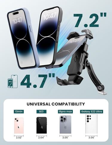 Grefay Motorcycle Phone Mount Holder 2025 [Dual Vibration Dampener] - Phone Holder for Motorcycle Rearview Mirror with 360° Rotation for iPhone 16/15/ 14/13 Pro Max, 4.5-7.2 Inch Smartphone | Phone Holder for Motorbike Mirror Mount with Dual Anti-Vibratio in Saudi Arabia