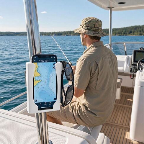 White Boat Phone Holder, Marine Cell Phone Mount for Boating – Made for Boa Pole Shaped Strap On Design with iPhone and Smartphone in Saudi Arabia